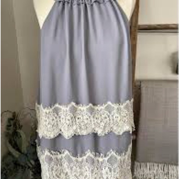 LOFT Lace Trim Halter Blouse - Lavender and Cream - Picture 2 of 2